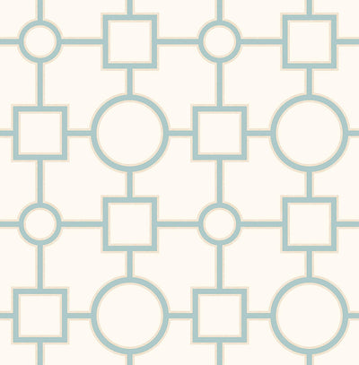 product image of Geo Circles & Squares Wallpaper in Teal/Beige 537