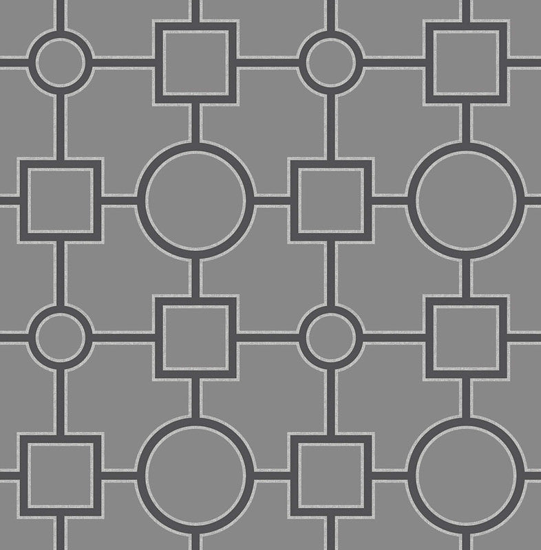 media image for Geo Circles & Squares Wallpaper in Grey/Black 295