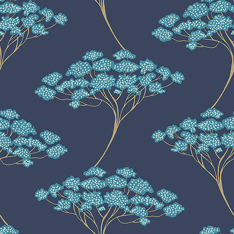 media image for Tree Whimsicle Wallpaper in Gold/Teal 295