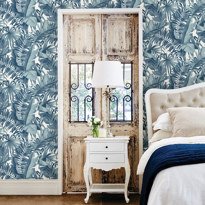 product image for Tropical Leaf Exotic Wallpaper in Indigo 15