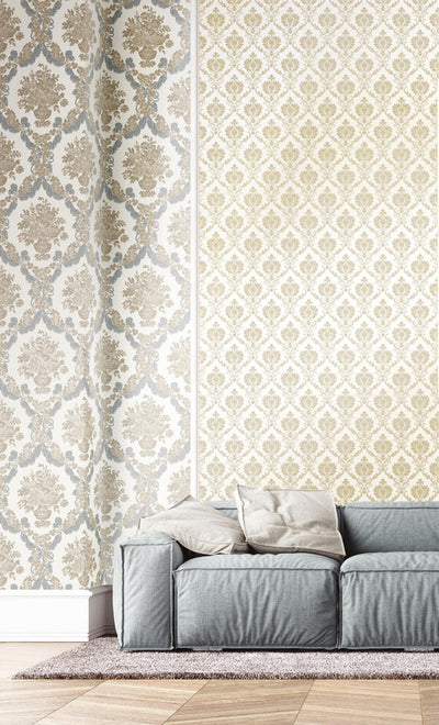 product image for Damasco Wallpaper in Metallic/Ivory 29