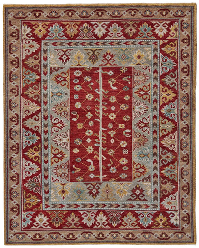 product image of Bashyr Hand Knotted Red and Blue Rug by BD Fine Flatshot Image 1 524