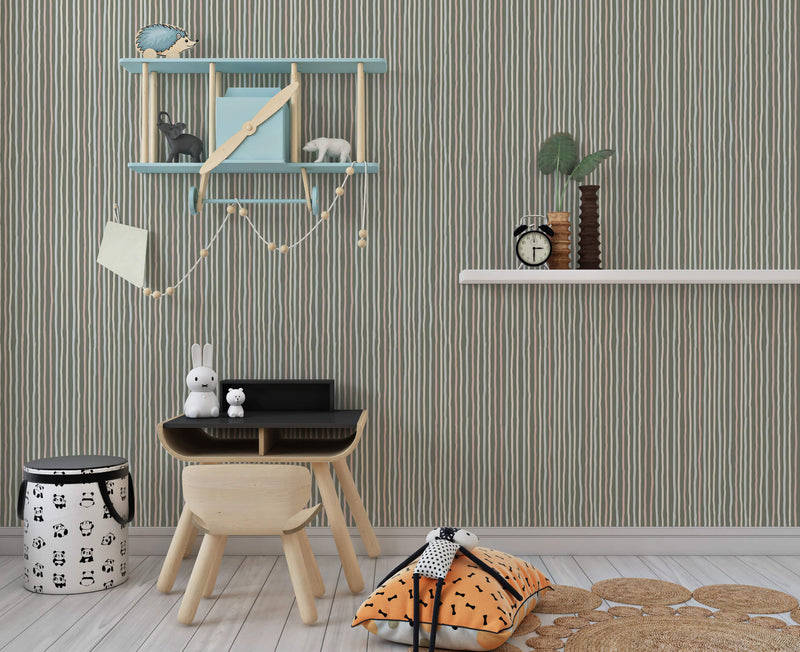 media image for Stripes Dark Green Wallpaper from the Great Kids Collection by Galerie Wallcoverings 255