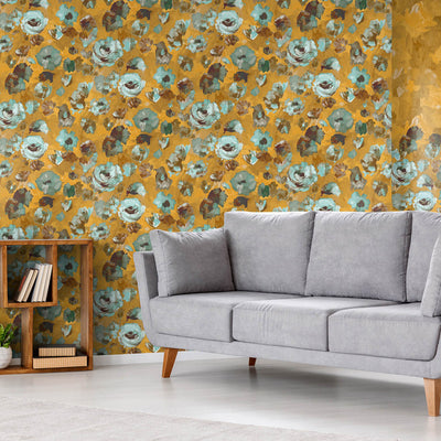 product image for Paeonia Wallpaper in Teal Gold  52