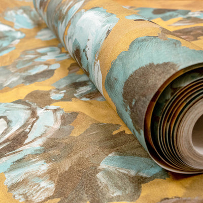 product image for Paeonia Wallpaper in Teal Gold  60