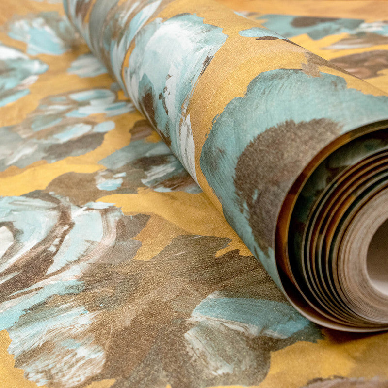 media image for Paeonia Wallpaper in Teal Gold  275