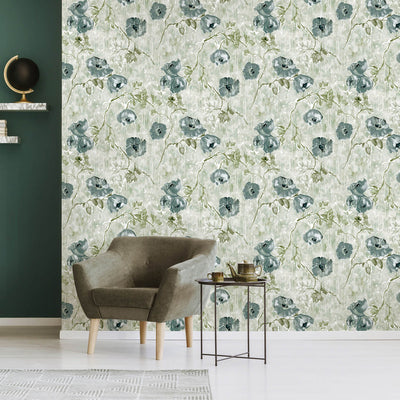 product image for Petunia Wallpaper in Steel Blue Sage  93