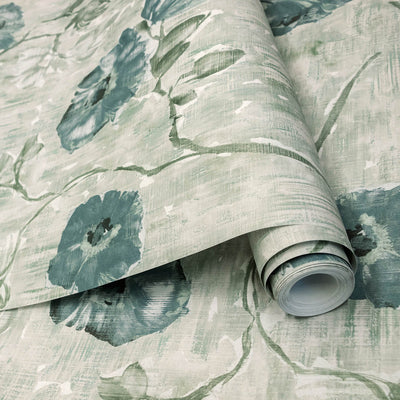 product image for Petunia Wallpaper in Steel Blue Sage  45