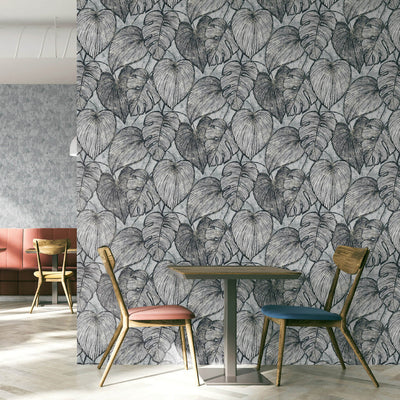 product image for Monstera Wallpaper in Black Mid Lead  27