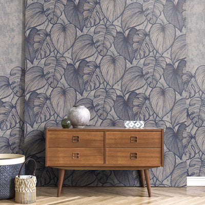 product image for Monstera Wallpaper in Navy Ash  55