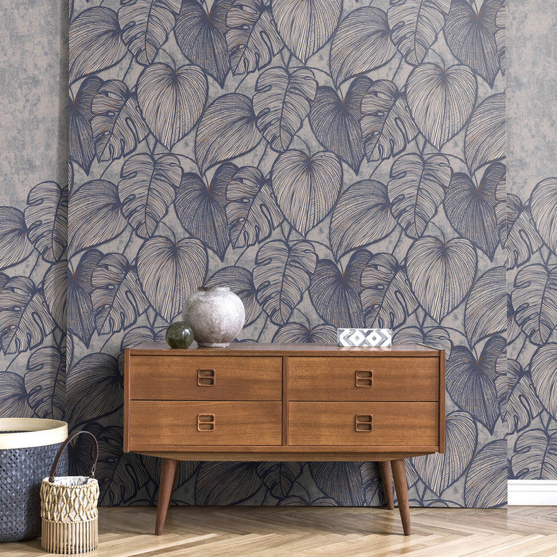 media image for Monstera Wallpaper in Navy Ash  270