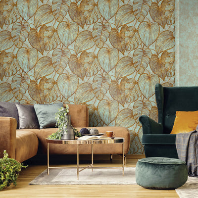 product image for Monstera Wallpaper in Gold Teal  53