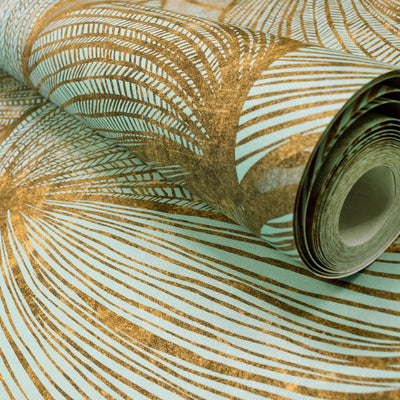 product image for Monstera Wallpaper in Gold Teal  40