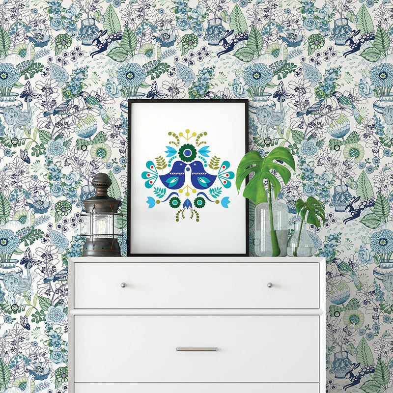 media image for Whimsy Blue Fauna Wallpaper 246