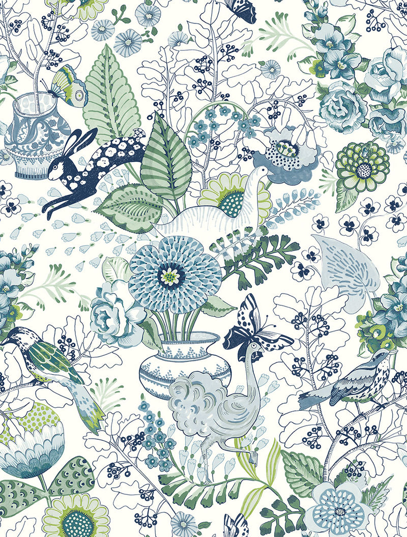 media image for Whimsy Blue Fauna Wallpaper 246