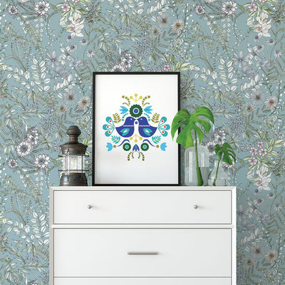 product image for Full Bloom Blue Floral Wallpaper 84