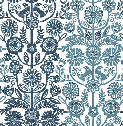 product image for Lovebirds Navy Folk Stripe Wallpaper 96