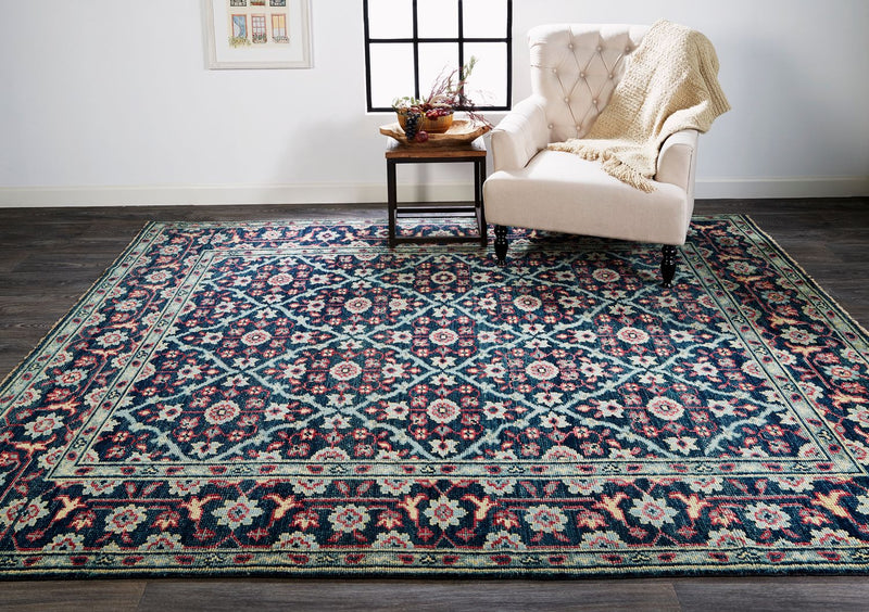 media image for Bashyr Hand Knotted Teal and Red Rug by BD Fine Roomscene Image 1 278