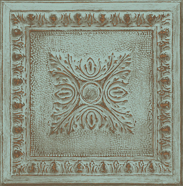 media image for Hazley Turquoise Ornamental Tin Tile Wallpaper 236