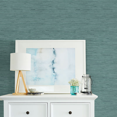 product image for Fiber Teal Faux Grasscloth Wallpaper 21