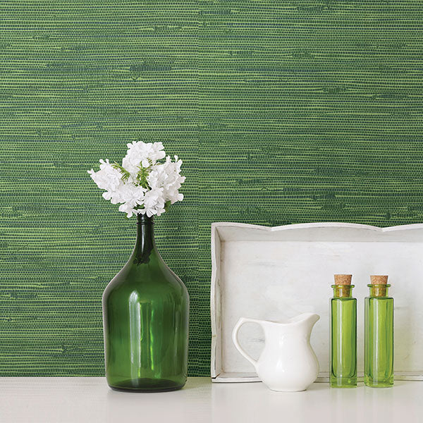 media image for Fiber Green Faux Grasscloth Wallpaper 224