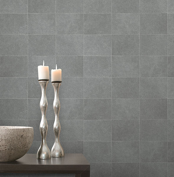 media image for Cecelia Dark Grey Faux Tile Wallpaper 267