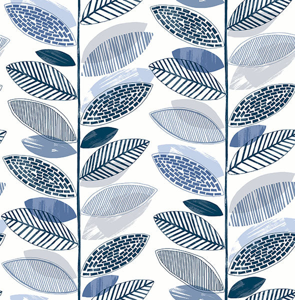 media image for Nyssa Blue Leaves Wallpaper 292