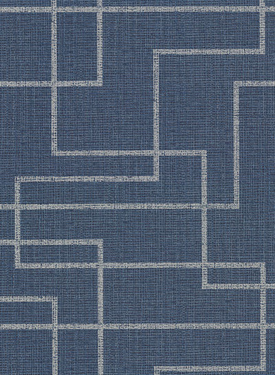 product image of Clarendon Indigo Geometric Faux Grasscloth Wallpaper from the Main Street Collection by Brewster 556