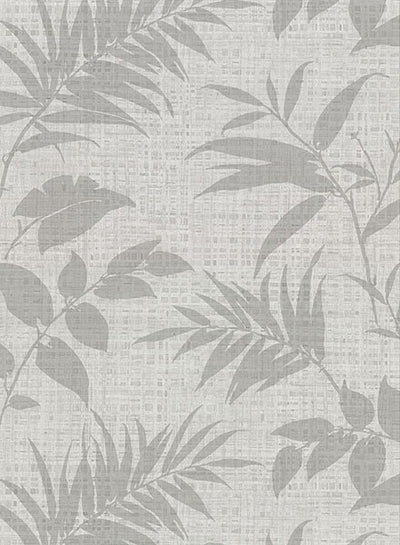 product image of Chandler Light Grey Botanical Faux Grasscloth Wallpaper from the Main Street Collection by Brewster 596