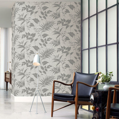 product image for Chandler Light Grey Botanical Faux Grasscloth Wallpaper from the Main Street Collection by Brewster 9