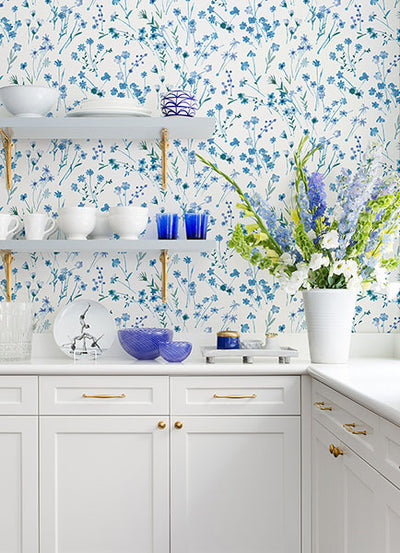 product image for Heidi Blue Watercolor Florals Wallpaper 97