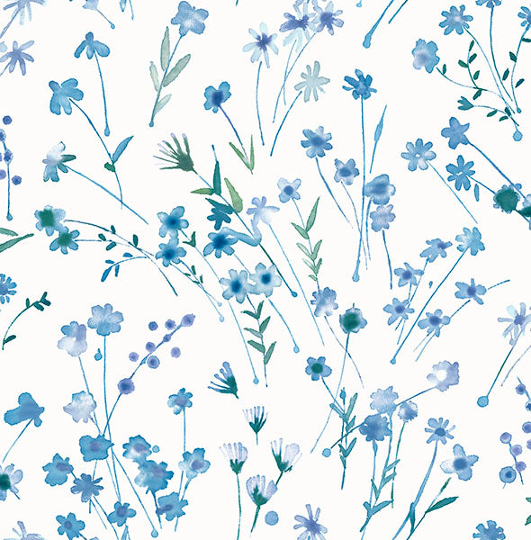 media image for Heidi Blue Watercolor Florals Wallpaper 261