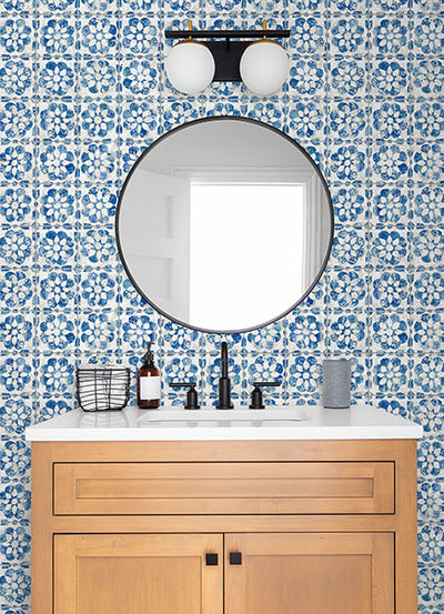 product image for Izeda Blue Floral Tile Wallpaper 84
