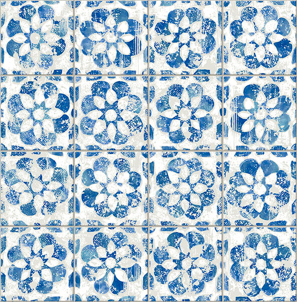 media image for Izeda Blue Floral Tile Wallpaper 266