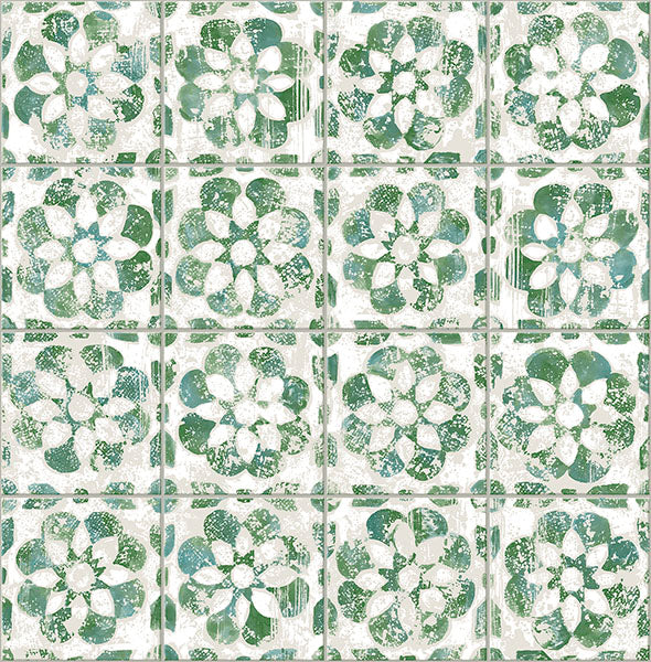 media image for Izeda Green Floral Tile Wallpaper 224