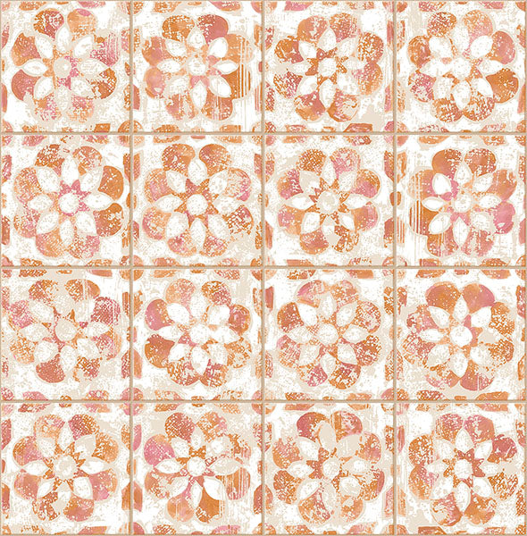 media image for Izeda Coral Floral Tile Wallpaper 223