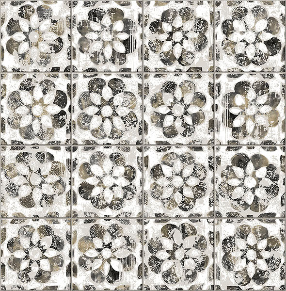 media image for Izeda Black Floral Tile Wallpaper 213