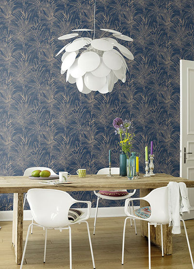 product image for Serra Dark Blue Palm Wallpaper 71