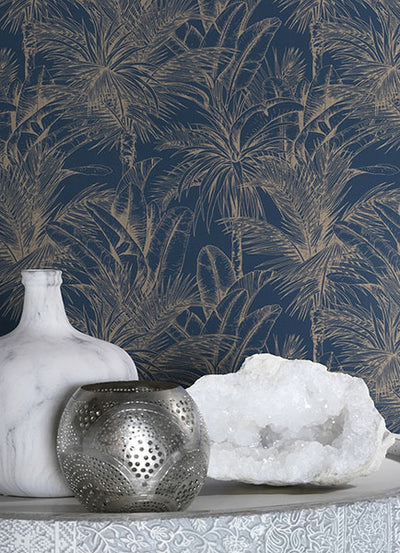 product image for Serra Dark Blue Palm Wallpaper 62