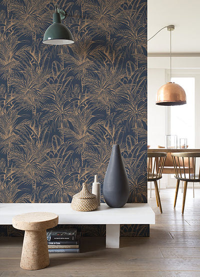 product image for Serra Dark Blue Palm Wallpaper 43