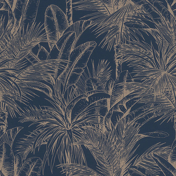 media image for Serra Dark Blue Palm Wallpaper 270