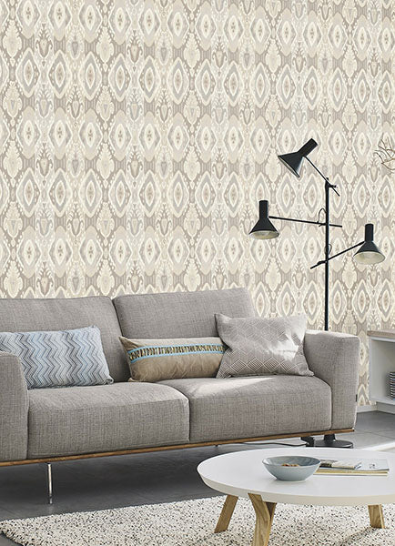 media image for Villon Light Grey Ikat Wallpaper 284