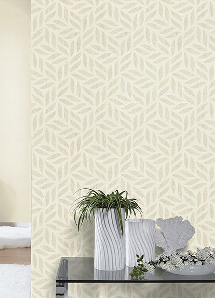 media image for Sagano Taupe Leaf Wallpaper 221