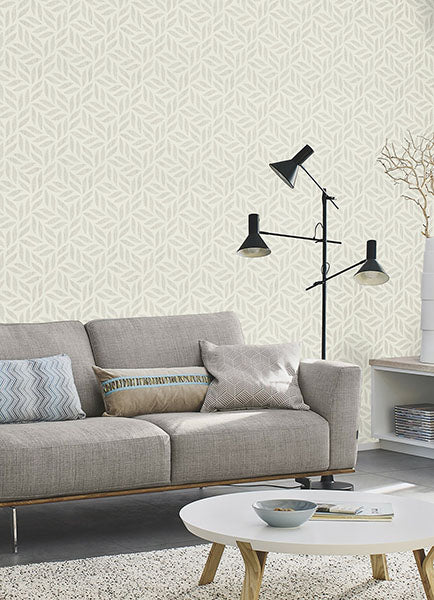 media image for Sagano Light Grey Leaf Wallpaper 282