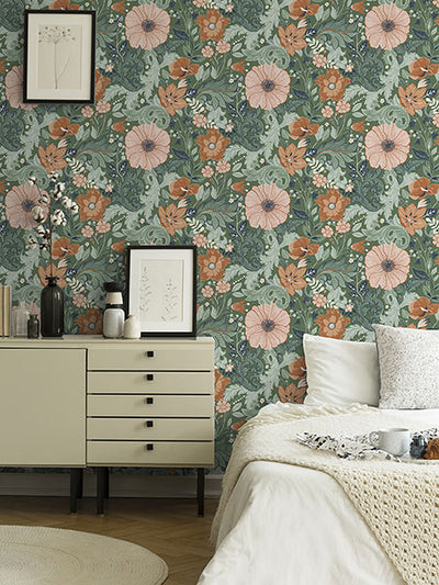 product image for Victoria Green Floral Nouveau Wallpaper 60