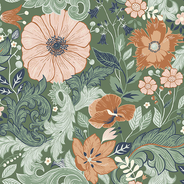 media image for Victoria Green Floral Nouveau Wallpaper 231