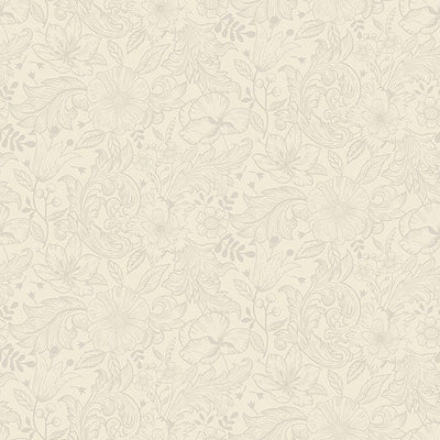 product image of Wilma White Floral Block Print Wallpaper 522