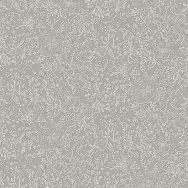 media image for Wilma Grey Floral Block Print Wallpaper 215