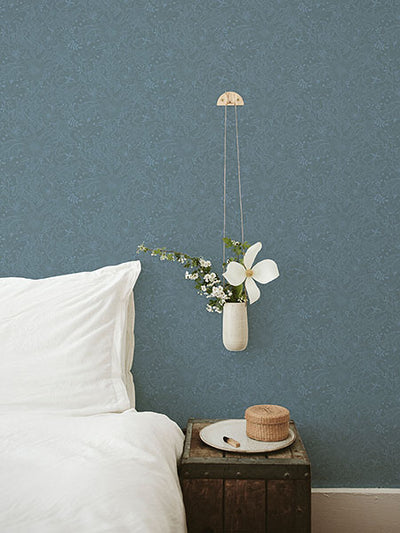 product image for Wilma Blue Floral Block Print Wallpaper 10