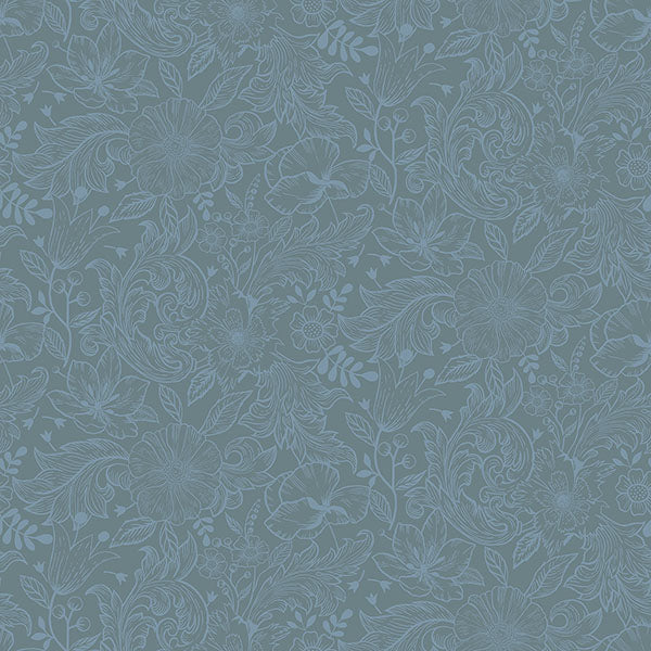 media image for Wilma Blue Floral Block Print Wallpaper 264